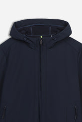 GIUBBOTTO IN SOFTSHELL CON CAPPUCCIO BLEU